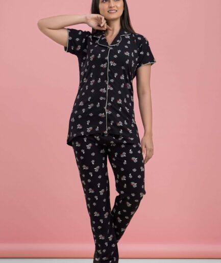 The Classic Printed Pyjama Set (Black Floral)