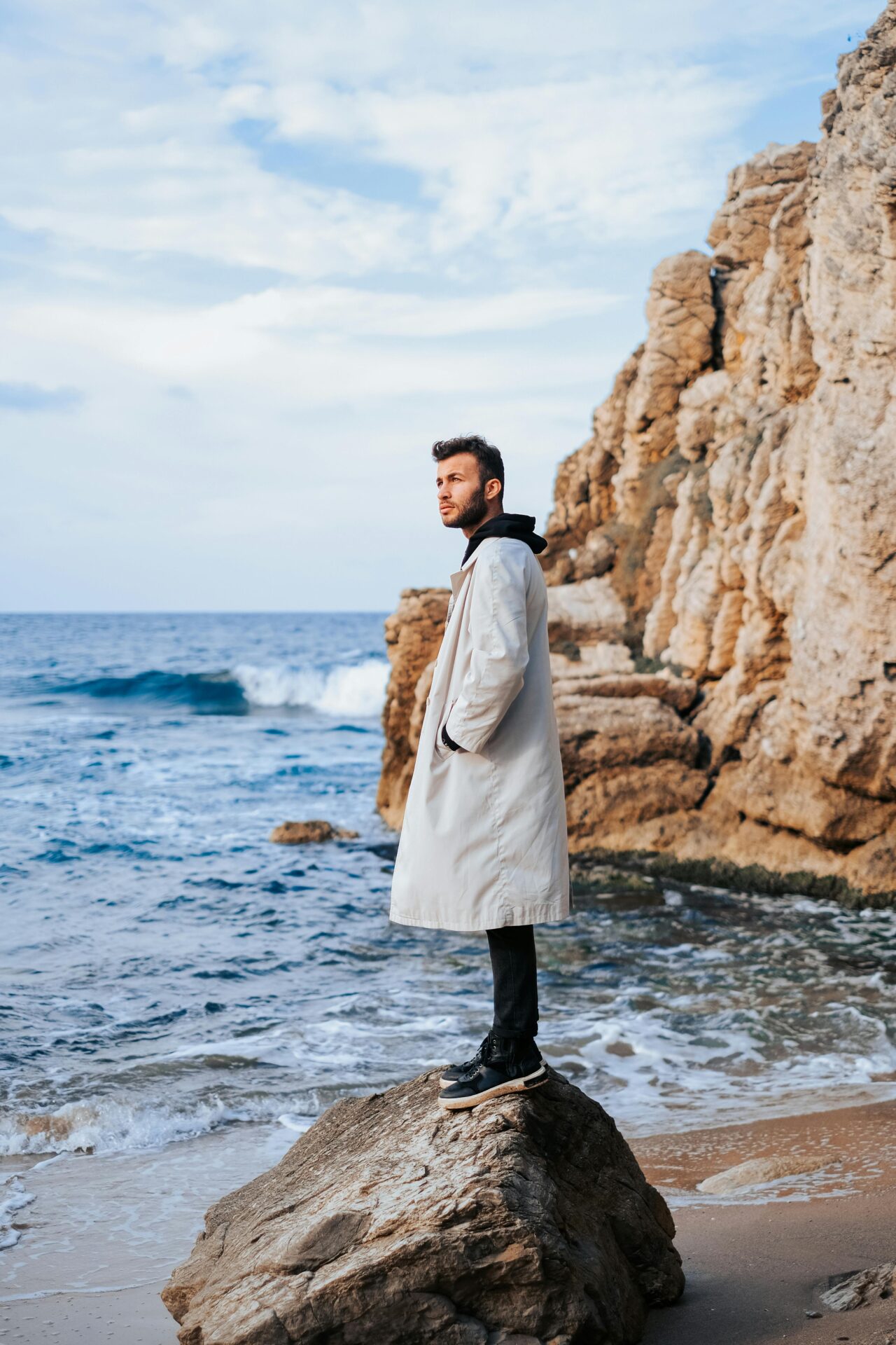 Men's technical waterproof longline trench coat manufactured by Diamond Attires Bangladesh.